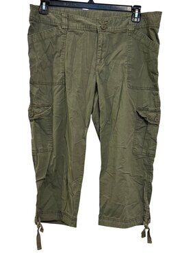 Duo Maternity Olive Green Cargo Capri Pants With Adjustable Tie Hem Size M